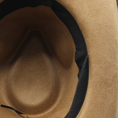 American Cowboy Hat Vintage Suede-Texture Western Wide Brim