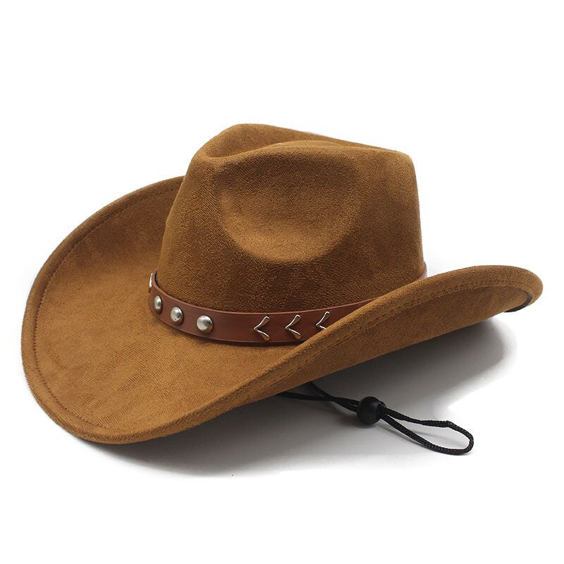 American Cowboy Hat Vintage Suede-Texture Western Wide Brim