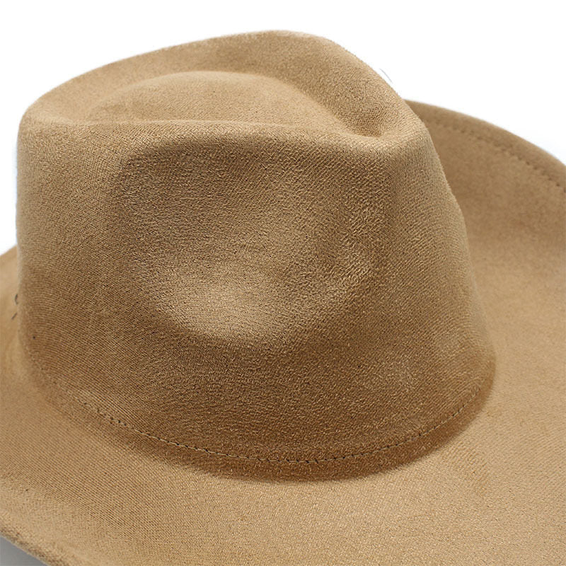 American Cowboy Hat Vintage Suede-Texture Western Wide Brim