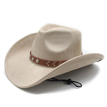 American Cowboy Hat Vintage Suede-Texture Western Wide Brim