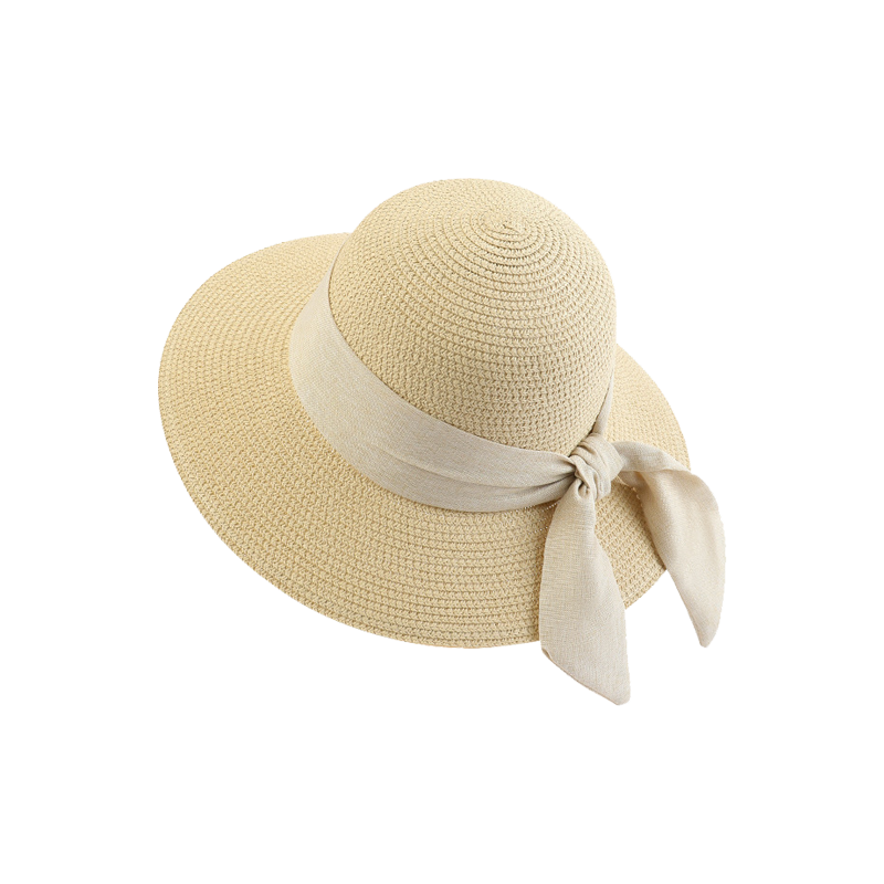 Beach Bucket Hat Women Summer Straw Wide Brim Sun Hat with Bow Ribbon