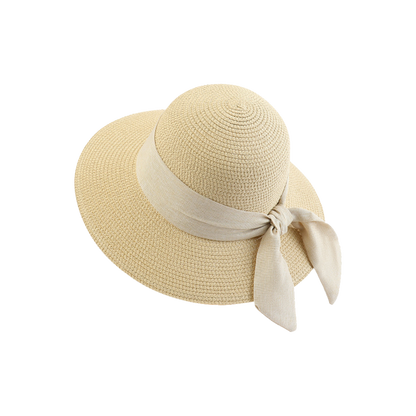 Beach Bucket Hat Women Summer Straw Wide Brim Sun Hat with Bow Ribbon