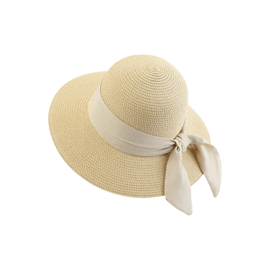 Beach Bucket Hat Women Summer Straw Wide Brim Sun Hat with Bow Ribbon