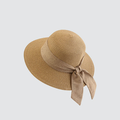 Beach Bucket Hat Women Summer Straw Wide Brim Sun Hat with Bow Ribbon