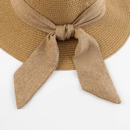Beach Bucket Hat Women Summer Straw Wide Brim Sun Hat with Bow Ribbon