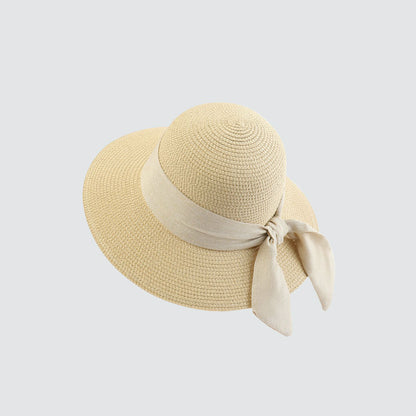 Beach Bucket Hat Women Summer Straw Wide Brim Sun Hat with Bow Ribbon