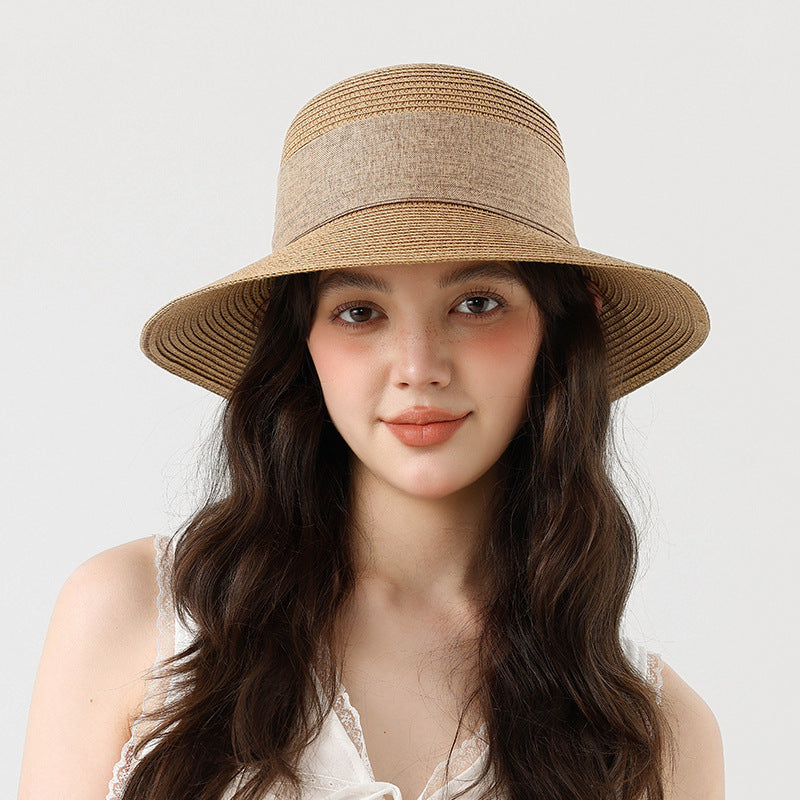 Beach Bucket Hat Women Summer Straw Wide Brim Sun Hat with Bow Ribbon