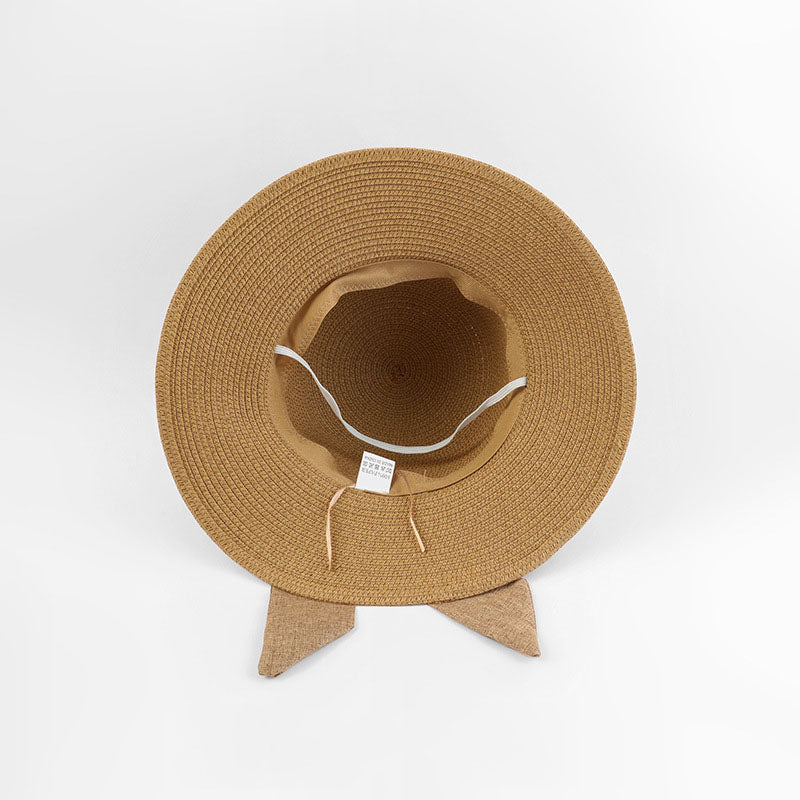 Beach Bucket Hat Women Summer Straw Wide Brim Sun Hat with Bow Ribbon