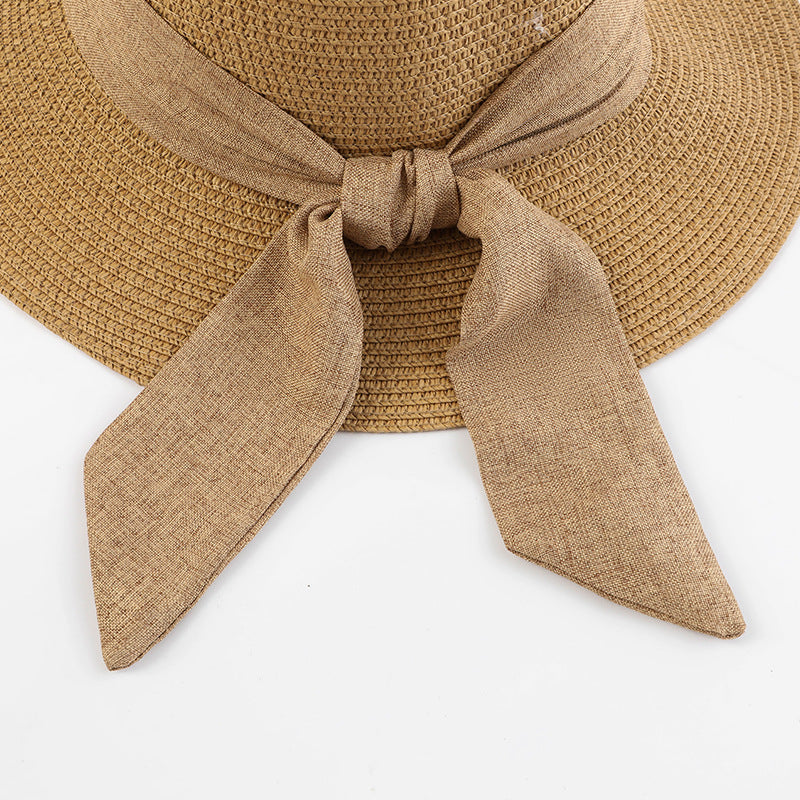 Summer Straw Hat for Women Beach Sun Hat with Ribbon Tie Vacation Style Bucket Hat