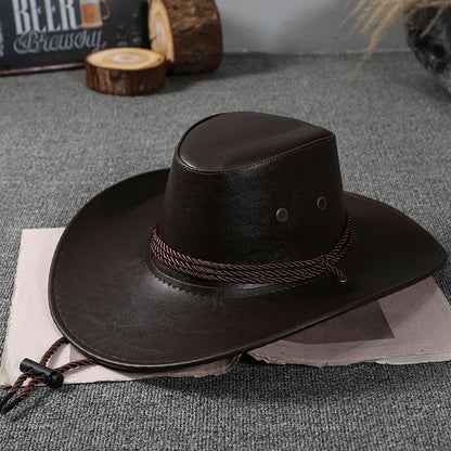 Black Leather Cowboy Hat – Wide Brim Western Sun Hat