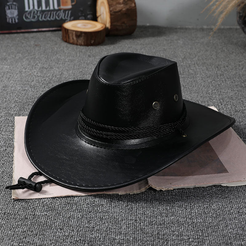 Black Leather Cowboy Hat – Wide Brim Western Sun Hat