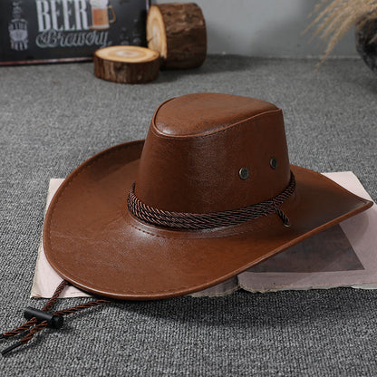 Black Leather Cowboy Hat – Wide Brim Western Sun Hat