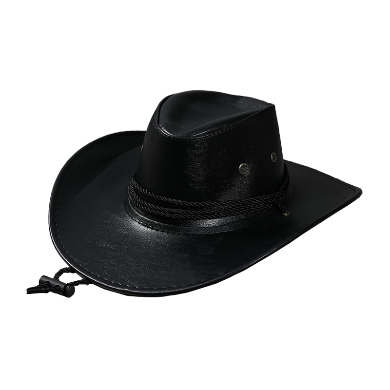 Black Leather Cowboy Hat – Wide Brim Western Sun Hat