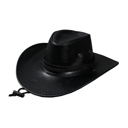 Black Leather Cowboy Hat – Wide Brim Western Sun Hat