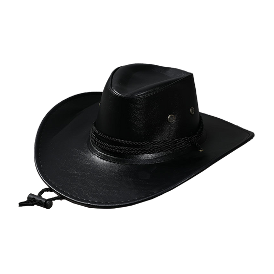 Black Leather Cowboy Hat – Wide Brim Western Sun Hat