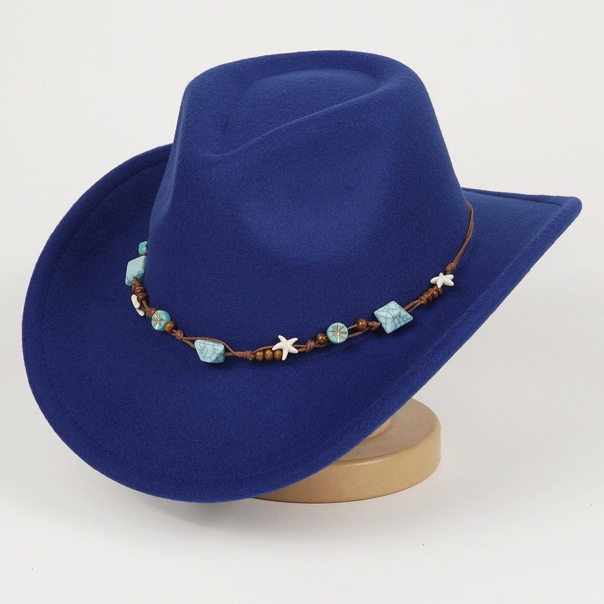 Blue Cowboy Hat Vintage Wide Brim Summer Style for Women