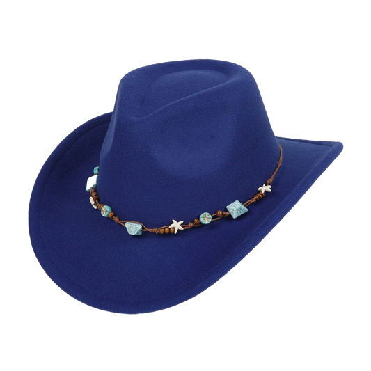 Blue Cowboy Hat Vintage Wide Brim Summer Style for Women