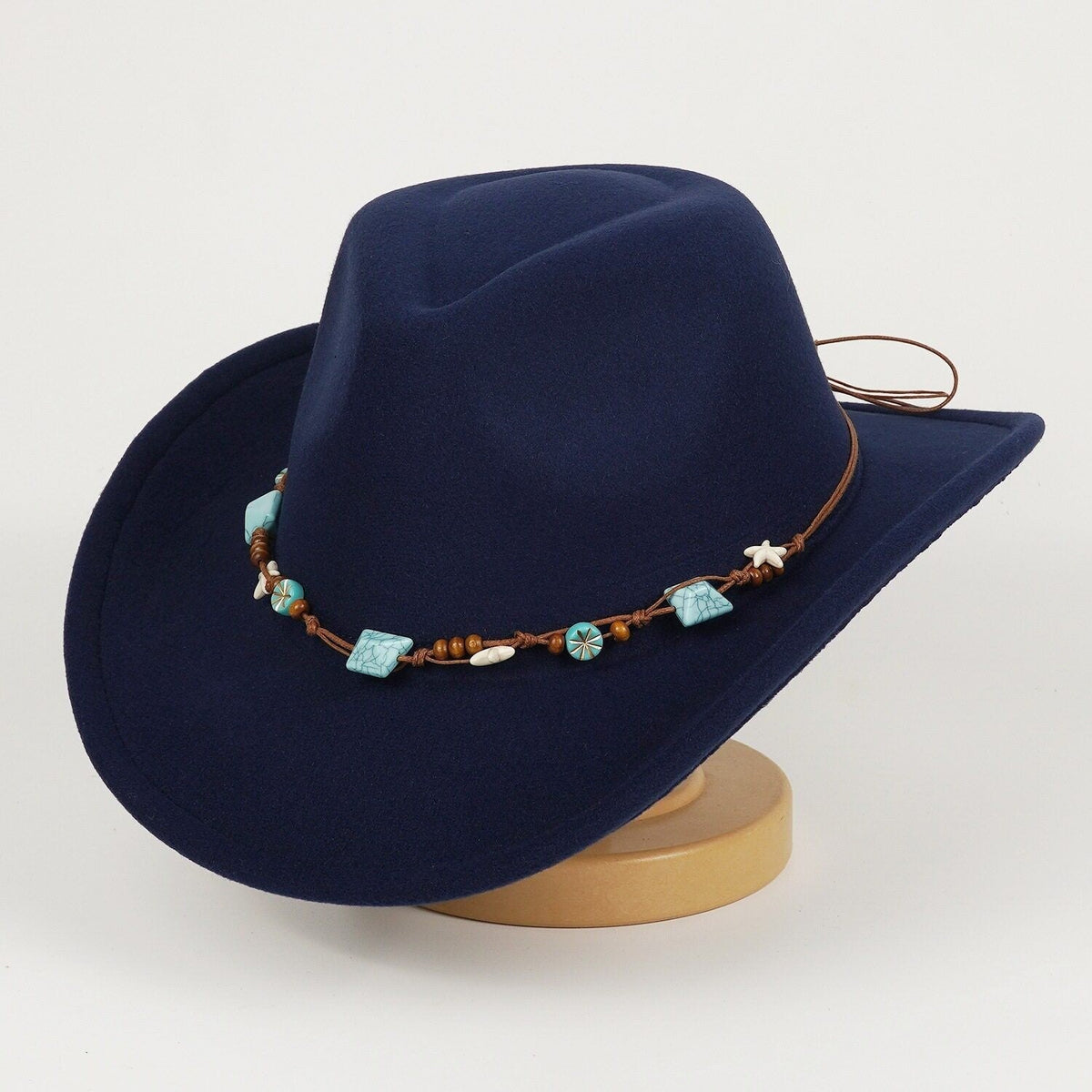 Blue Cowboy Hat Vintage Wide Brim Summer Style for Women