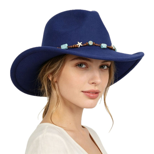 Blue Cowboy Hat Vintage Wide Brim Summer Style for Women
