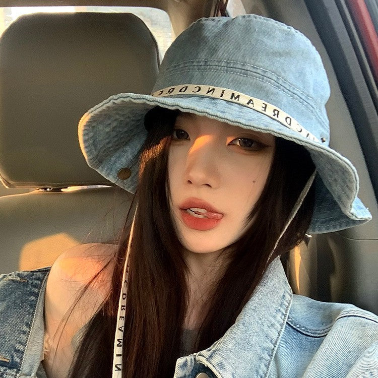 Bucket Hat with Strap | Retro Washed Large Brim Strap Bucket Hat for Women