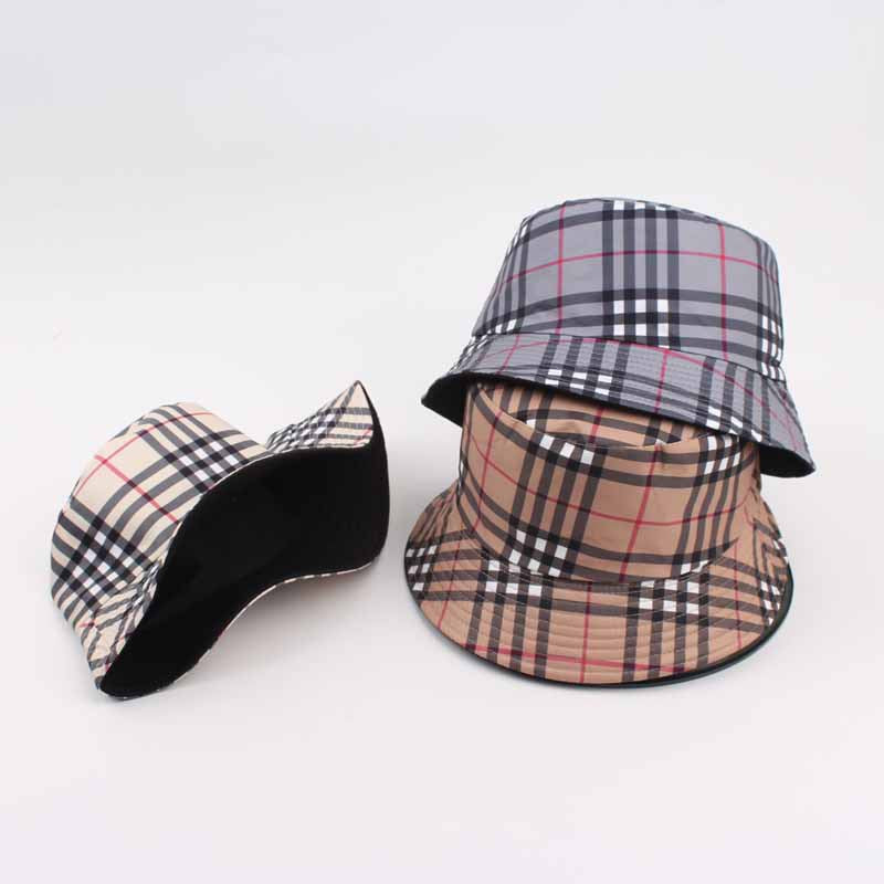 Checkered Bucket Hat – Gray, Beige & Khaki Vintage Plaid Sun Cap
