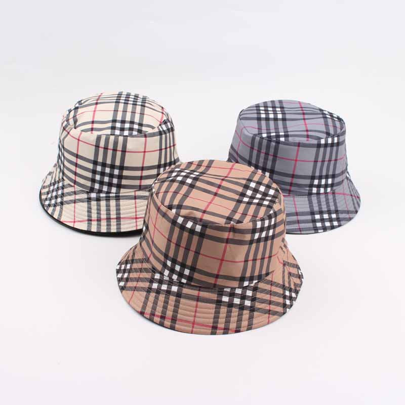 Checkered Bucket Hat – Gray, Beige & Khaki Vintage Plaid Sun Cap