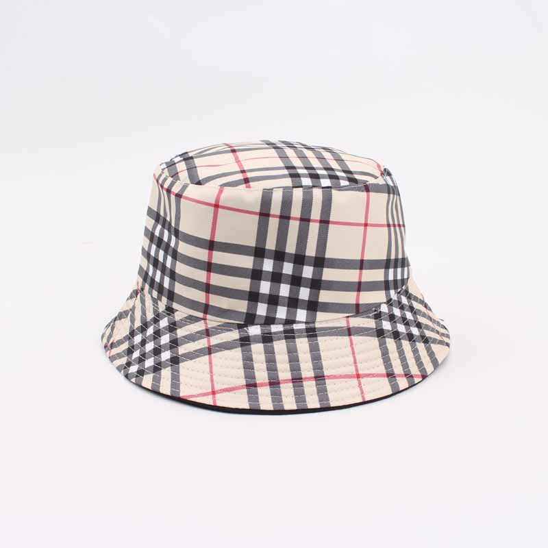 Checkered Bucket Hat – Gray, Beige & Khaki Vintage Plaid Sun Cap