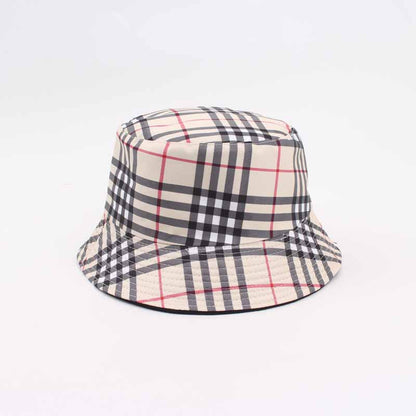 Checkered Bucket Hat – Gray, Beige & Khaki Vintage Plaid Sun Cap