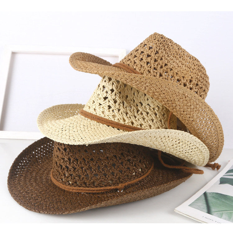 Cowboy Crochet Hat | Men's Western Summer Beach Sun Hat