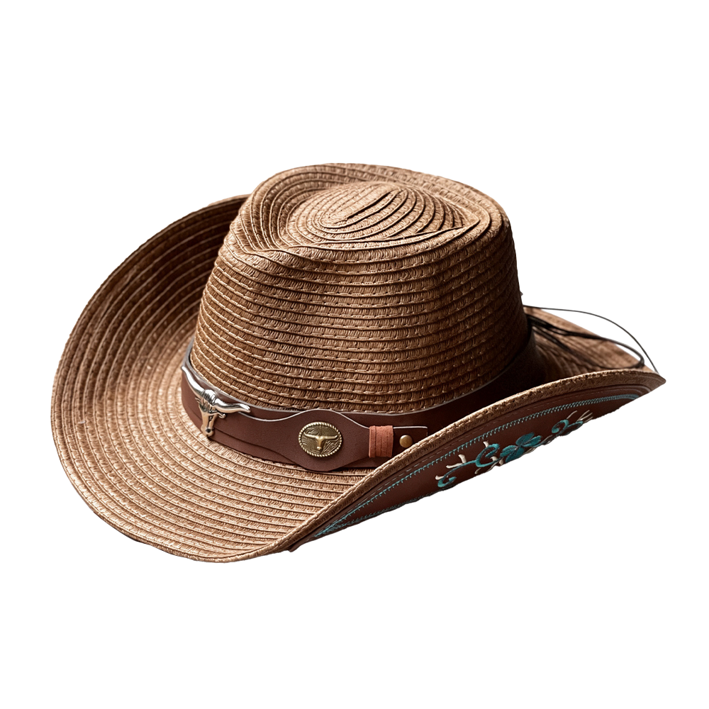 Cowboy Straw Hat Mens | Brown Woven Western Hat for Summer Riding