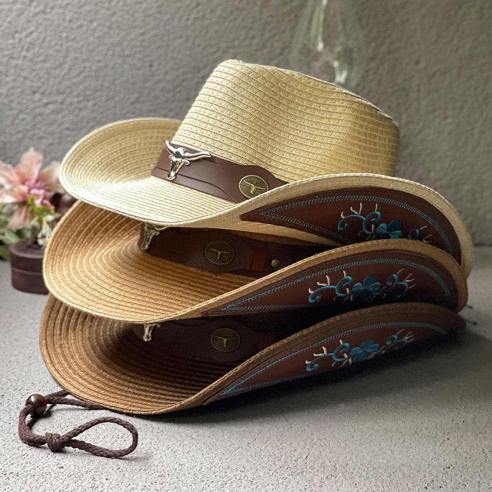 Cowboy Straw Hat Mens | Brown Woven Western Hat for Summer Riding