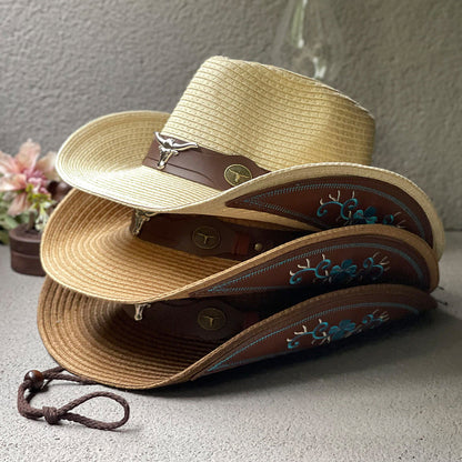 Cowboy Straw Hat Mens | Brown Woven Western Hat for Summer Riding