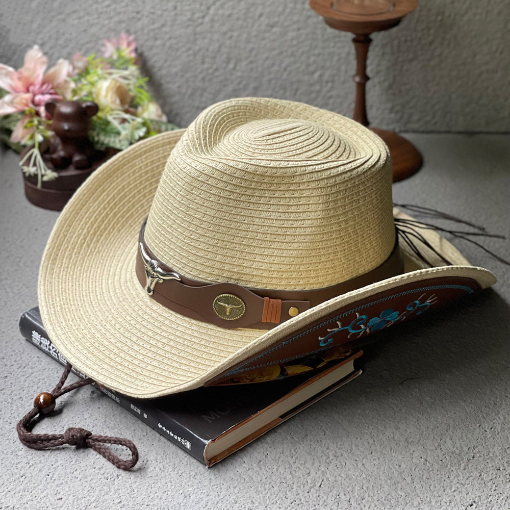 Cowboy Straw Hat Mens | Brown Woven Western Hat for Summer Riding