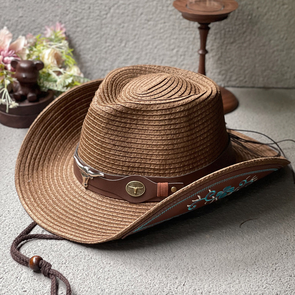 Cowboy Straw Hat Mens | Brown Woven Western Hat for Summer Riding