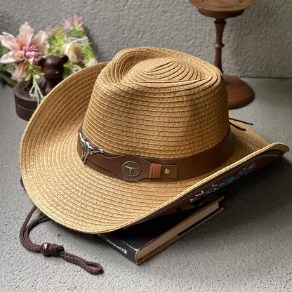 Cowboy Straw Hat Mens | Brown Woven Western Hat for Summer Riding
