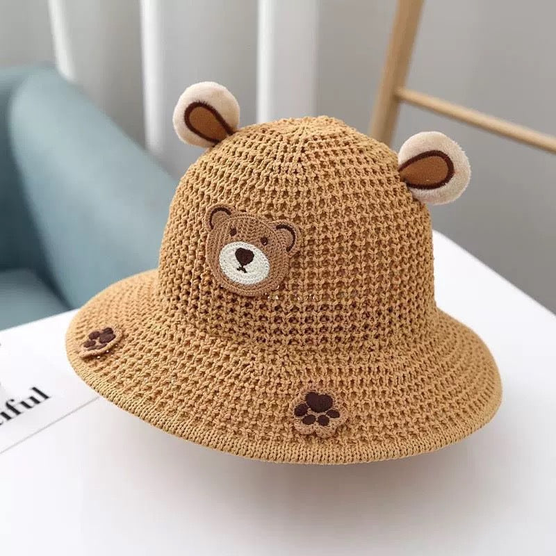 Crochet Kids Bucket Hat – Cute Bear Sun Hat for Children, UV Protection Cartoon Summer Hat