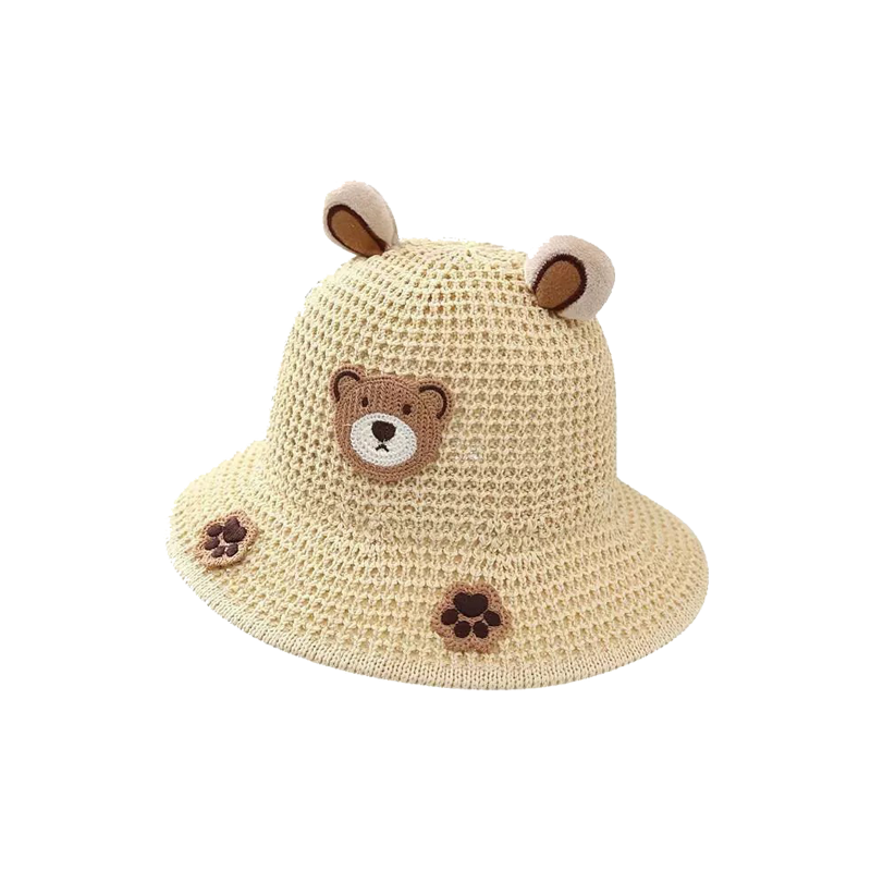 Crochet Kids Bucket Hat – Cute Bear Sun Hat for Children, UV Protection Cartoon Summer Hat