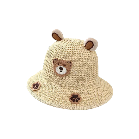 Crochet Kids Bucket Hat – Cute Bear Sun Hat for Children, UV Protection Cartoon Summer Hat
