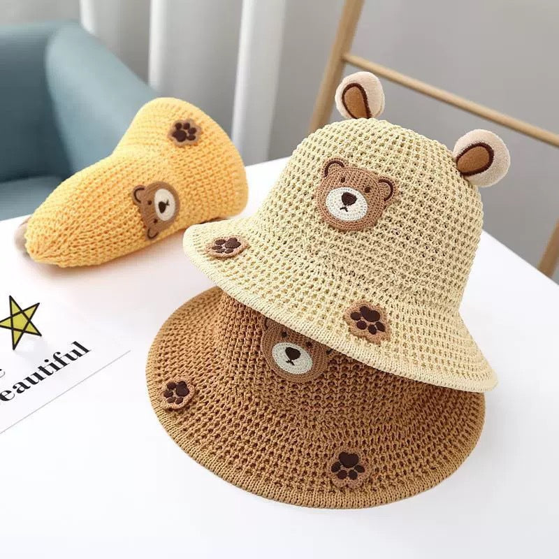 Crochet Kids Bucket Hat – Cute Bear Sun Hat for Children, UV Protection Cartoon Summer Hat