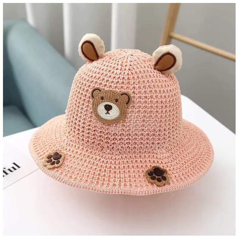 Crochet Kids Bucket Hat – Cute Bear Sun Hat for Children, UV Protection Cartoon Summer Hat