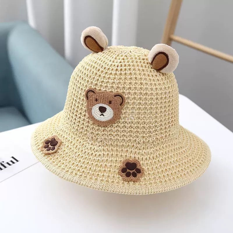 Crochet Kids Bucket Hat – Cute Bear Sun Hat for Children, UV Protection Cartoon Summer Hat