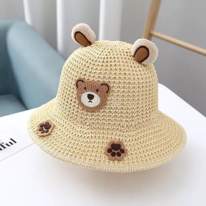 Crochet Kids Bucket Hat – Cute Bear Sun Hat for Children, UV Protection Cartoon Summer Hat