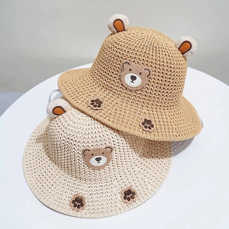 Crochet Kids Bucket Hat – Cute Bear Sun Hat for Children, UV Protection Cartoon Summer Hat