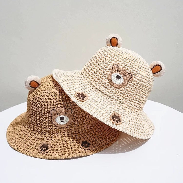 Crochet Kids Bucket Hat – Cute Bear Sun Hat for Children, UV Protection Cartoon Summer Hat