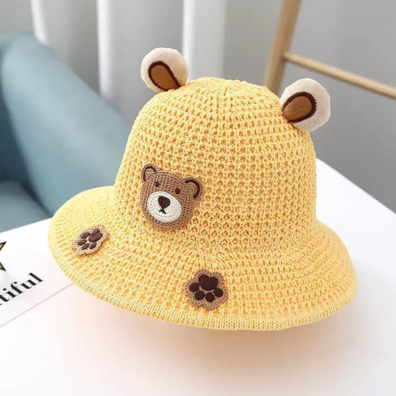 Crochet Kids Bucket Hat – Cute Bear Sun Hat for Children, UV Protection Cartoon Summer Hat