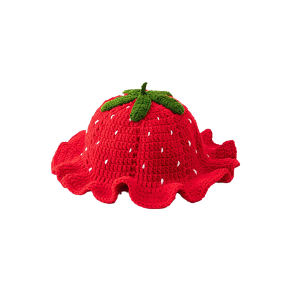 Crochet Strawberry Bucket Hat – Handmade Cute Summer Hat for Women & Girls