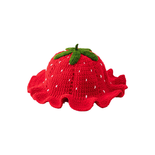 Crochet Strawberry Bucket Hat – Handmade Cute Summer Hat for Women & Girls