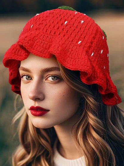 Crochet Strawberry Bucket Hat – Handmade Cute Summer Hat for Women & Girls