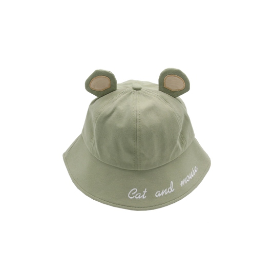 Cute Bucket Hat with Cat Ears – Green Sun Hat with Letter Print for Women & Girls