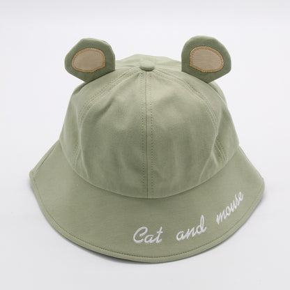Cute Bucket Hat with Cat Ears – Green Sun Hat with Letter Print for Women & Girls